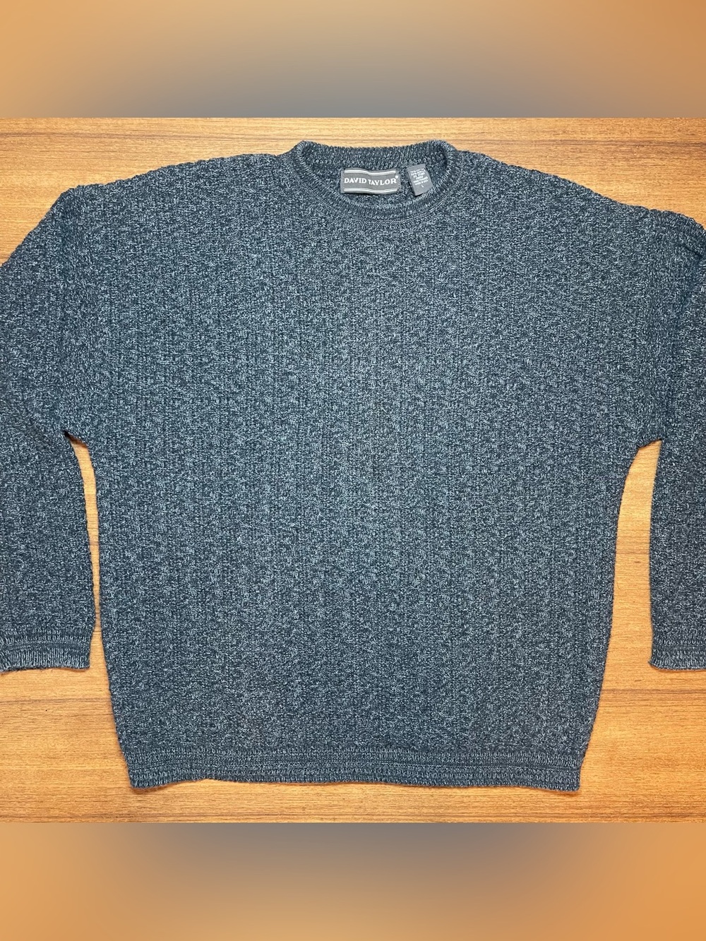 Vtg 90s David Taylor Textured Knit Crewneck Sweater L Men Gray Made in USA